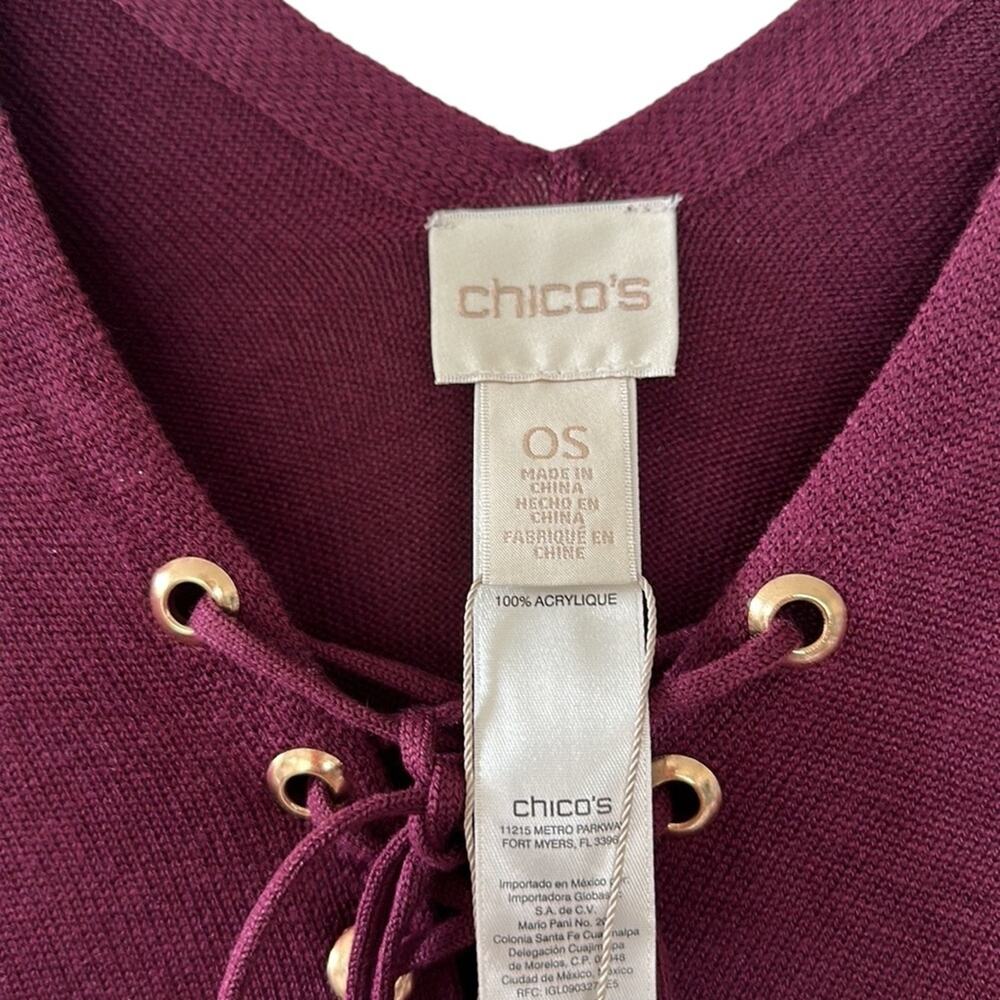 NEW Chico’s Lace Up Fringed Poncho Gold Hardware Tie Cover Up Purple One Size - Picture 7 of 9